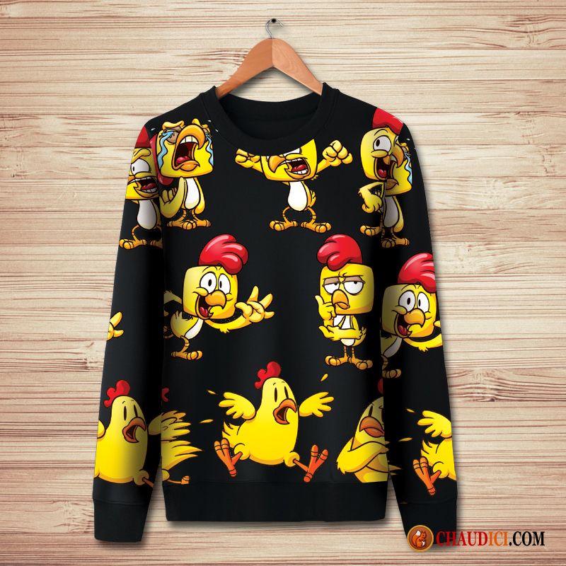 Sous Sweat À Capuche Col Cheminée Homme Dessin Animé Pullovers Hoodies Poulet Impression Pas Cher