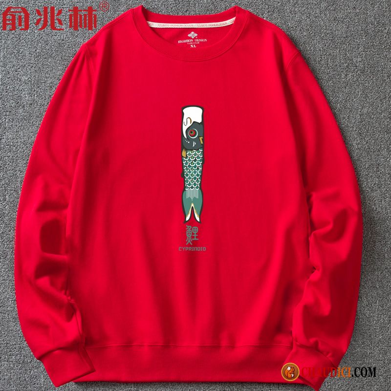 Sweat À Capuche Col Croisé Homme Printemps Rouge Tendance Longues Rétro En Ligne