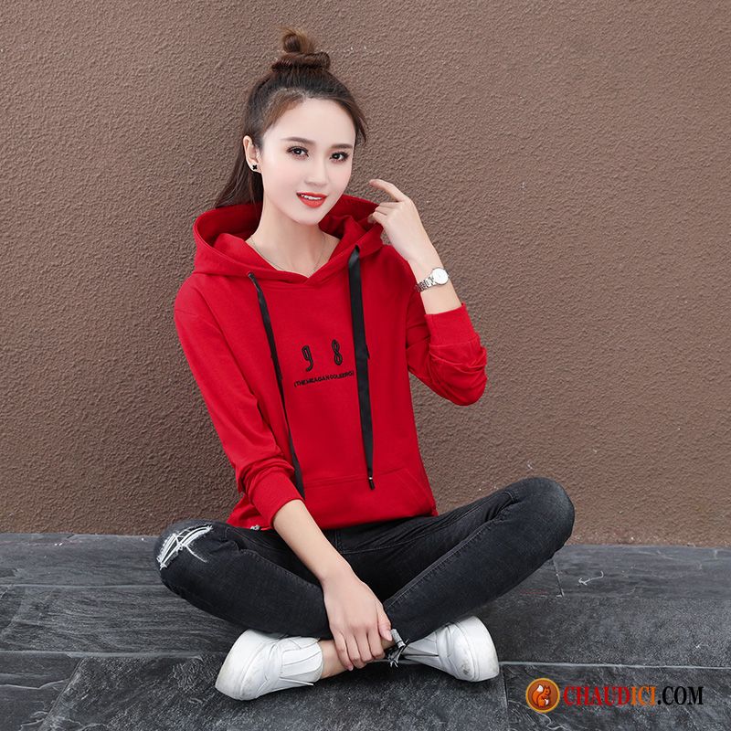 Sweat À Capuche Col Rond Femme Baggy Capuche Court Hoodies Pullovers Pas Cher