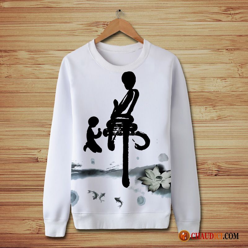 Sweat À Capuche Col V Pas Cher Style Chinois Hoodies Col Rond Créatif Homme