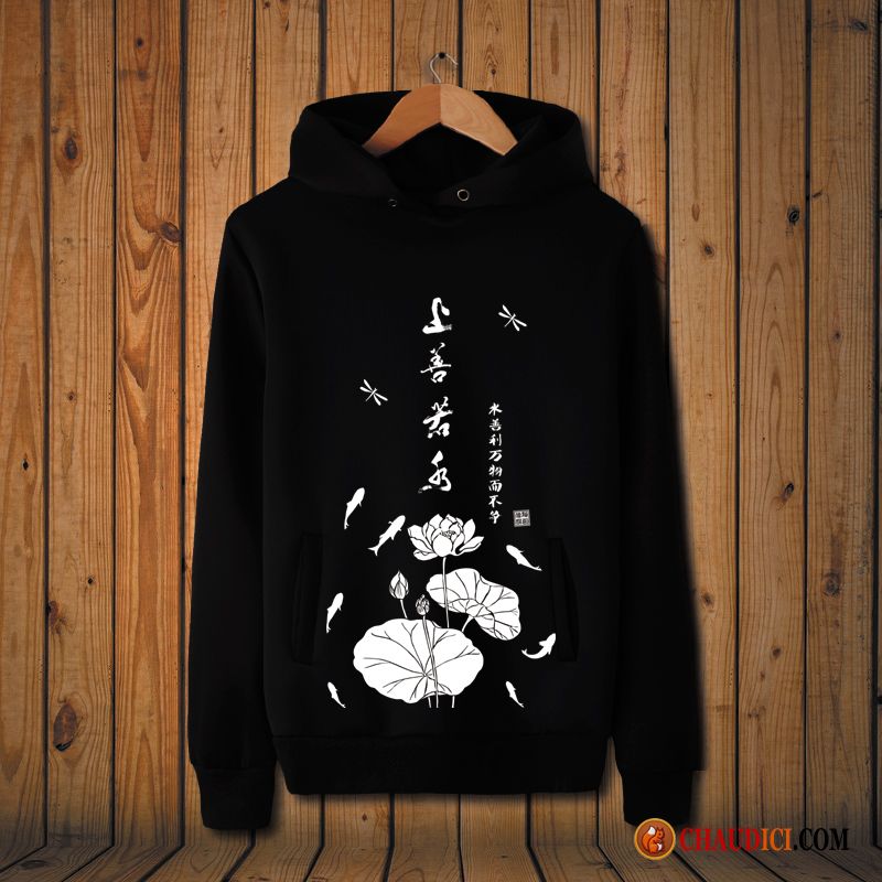 Sweat À Capuche Col V Pas Cher Style Chinois Hoodies Col Rond Créatif Homme