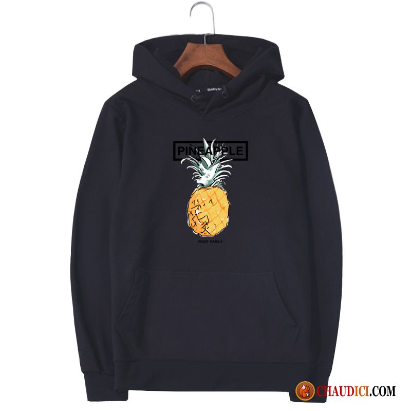 Sweat À Capuche Cuir Homme Simple Hoodies Noir Frais Homme En Vente