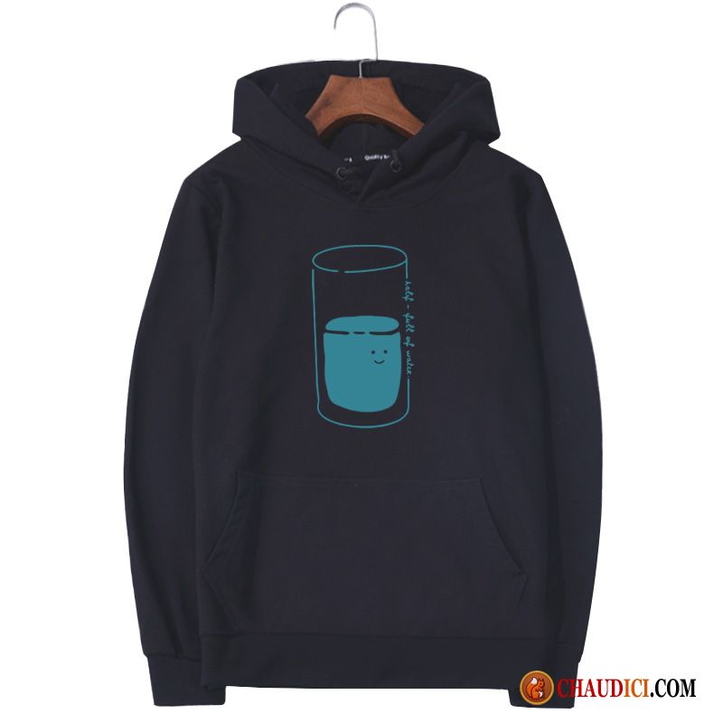 Sweat À Capuche Cuir Homme Simple Hoodies Noir Frais Homme En Vente