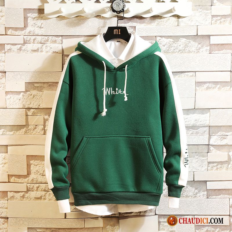 Sweat À Capuche En Cachemire Homme Vert Baggy Longues Tendance Printemps Manteau