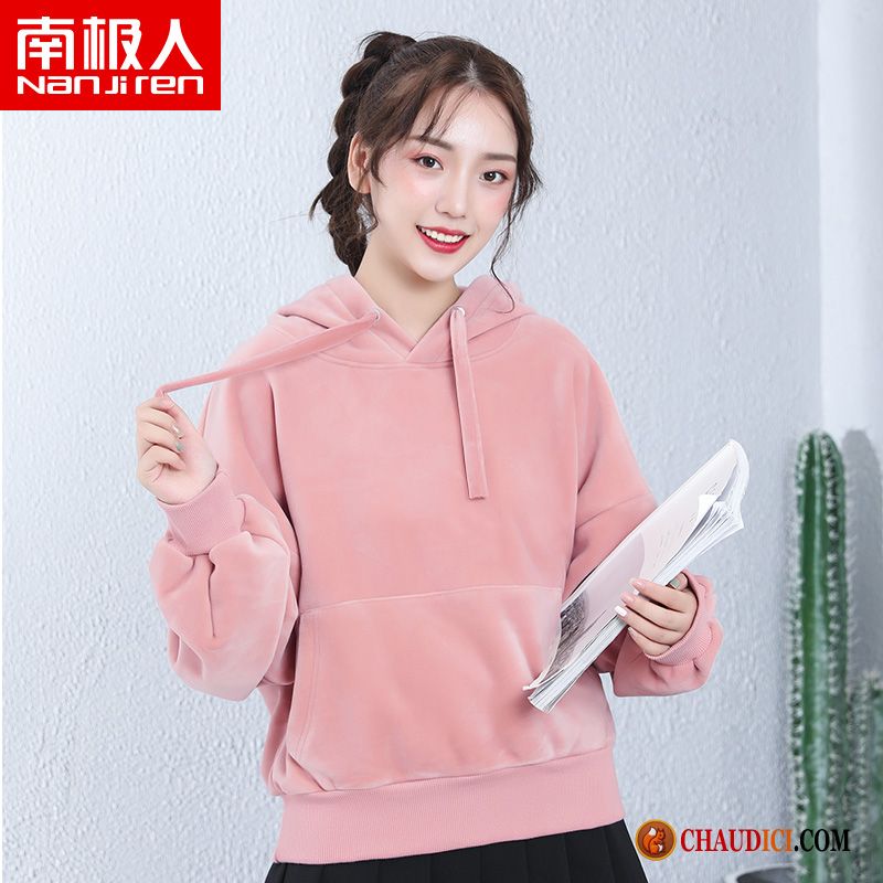 Sweat À Capuche En Laine Femme Pas Cher Épaissir Manteau Or Étudiant Rose