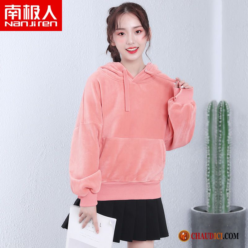 Sweat À Capuche En Laine Femme Pas Cher Épaissir Manteau Or Étudiant Rose