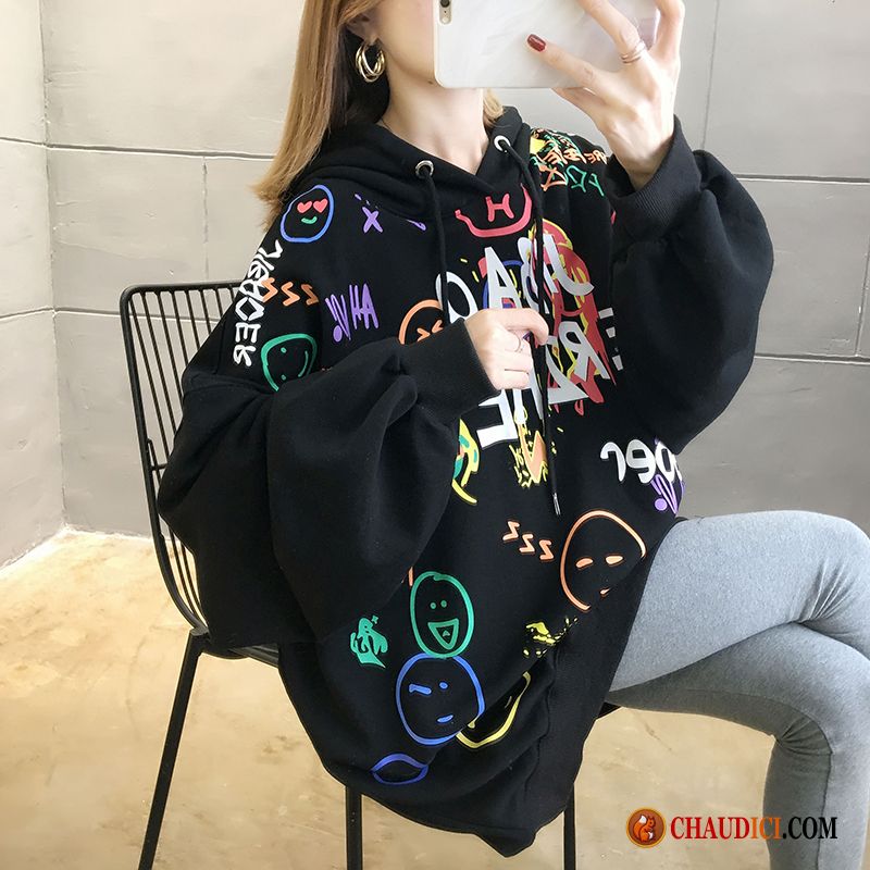 Sweat À Capuche En Soldes Femme Tendance Une Veste Noir Légère Hoodies Pas Cher