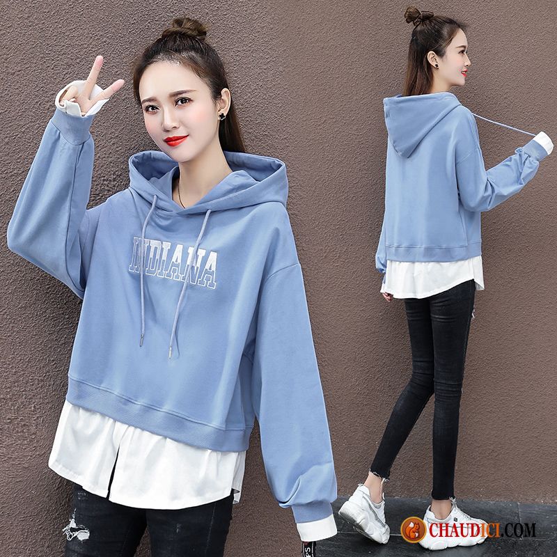 Sweat À Capuche En V Femme Hoodies Tendance Capuche Légère Épissure Soldes