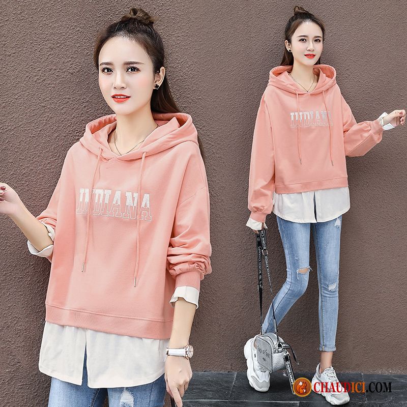 Sweat À Capuche En V Femme Hoodies Tendance Capuche Légère Épissure Soldes