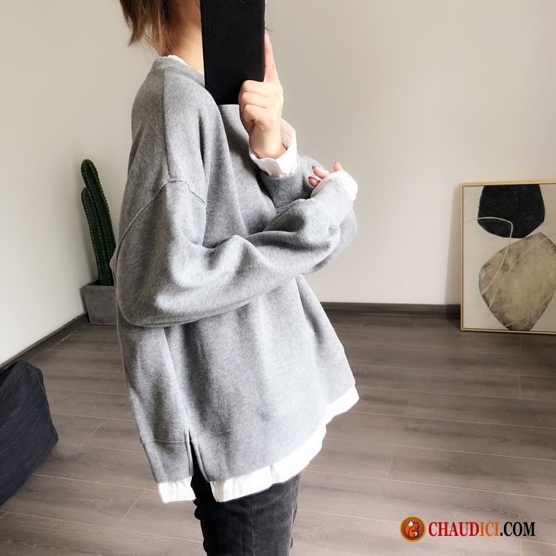 Sweat À Capuche Femme Col V Steelblue Une Veste Baggy Longues Hoodies Deux-pièces Pas Cher