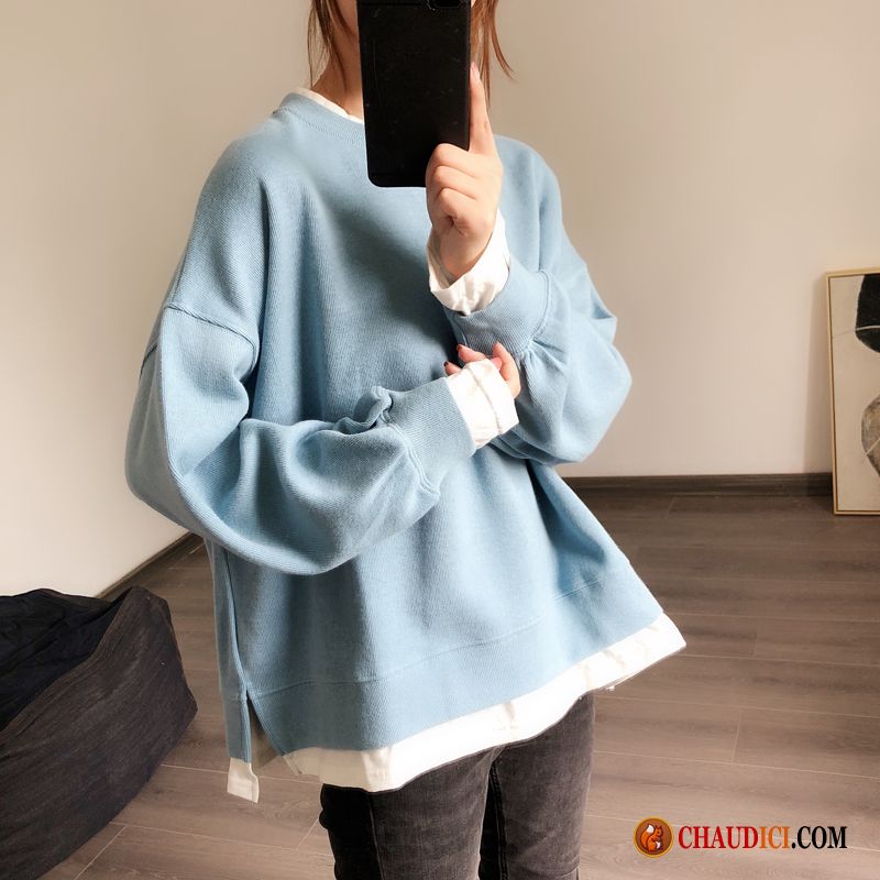 Sweat À Capuche Femme Col V Steelblue Une Veste Baggy Longues Hoodies Deux-pièces Pas Cher