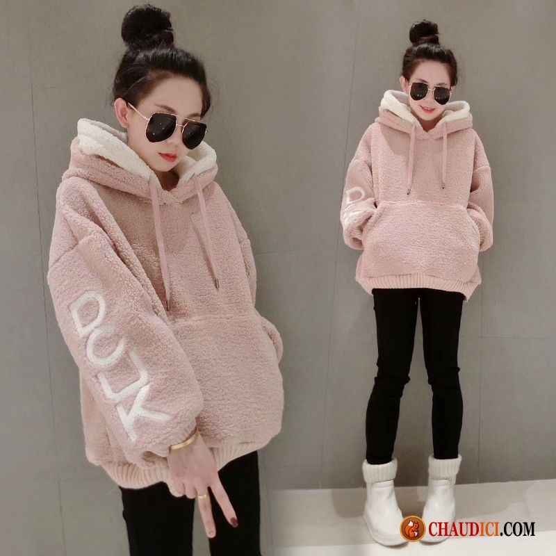 Sweat À Capuche Femme Cyan Hoodies Chauds Rose Vêtements D'hiver Épaissir En Vente