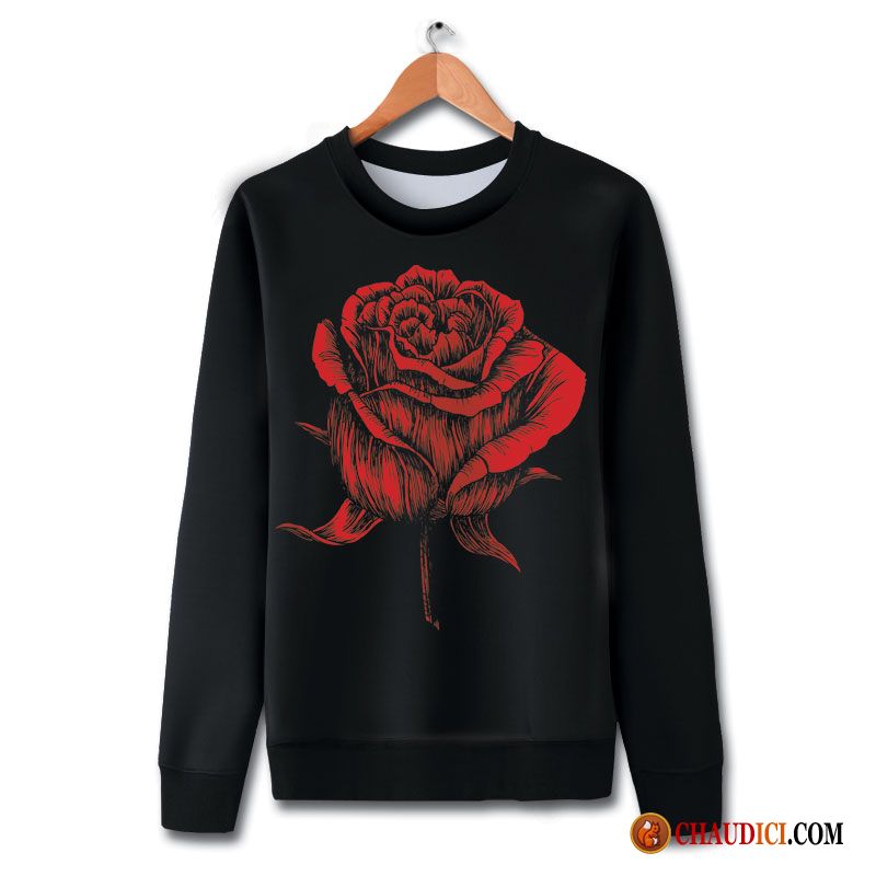 Sweat À Capuche Grand Col Homme Bleu Rose Impression Col Rond Hiver Longues Pas Cher