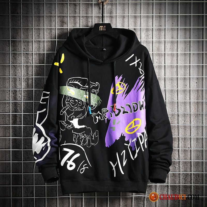 Sweat À Capuche Homme Col Chale Violet Hoodies Modèle Homme Graffiti Une Veste