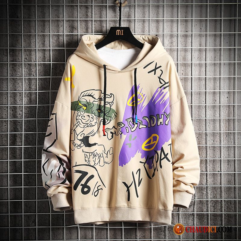 Sweat À Capuche Homme Col Chale Violet Hoodies Modèle Homme Graffiti Une Veste