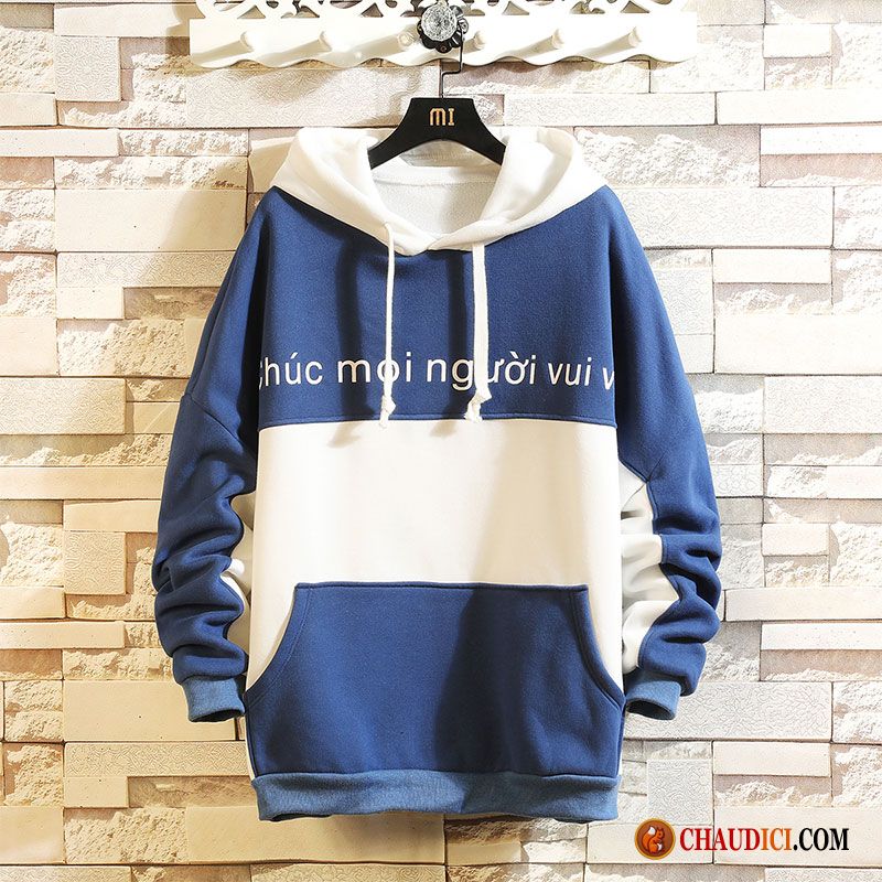 Sweat À Capuche Homme Col Cheminée Marque De Tendance Impression Hoodies Grande Taille Capuche