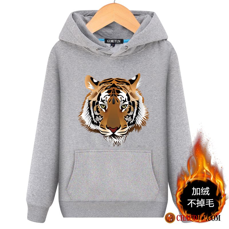 Sweat À Capuche Homme Laine Col Rond Pullovers Plus De Velours Les Adolescents Hoodies Baggy Soldes