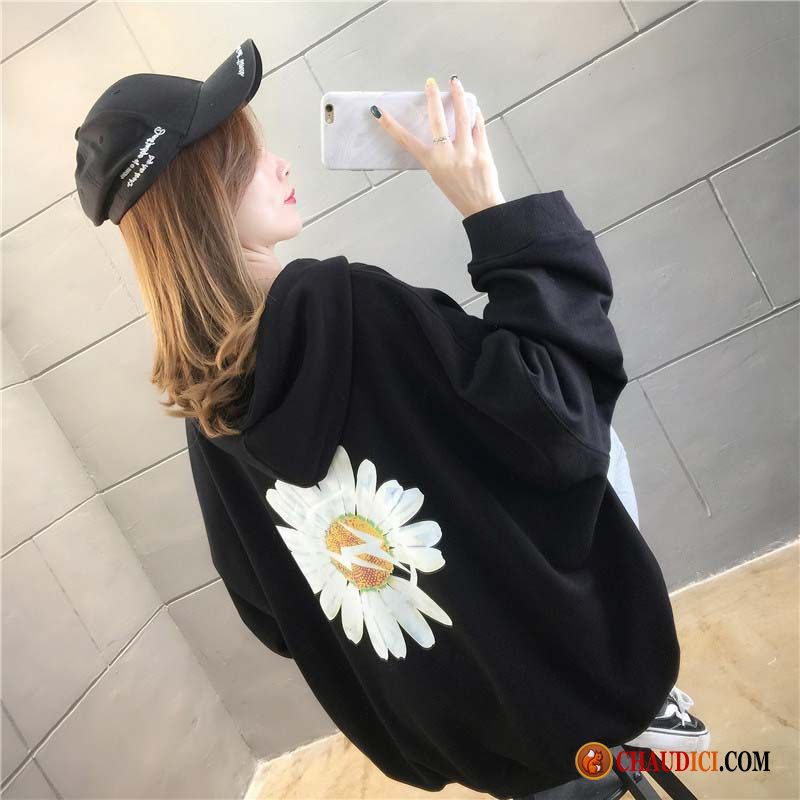 Sweat À Capuche Long Femme Laine Marine Hoodies Baggy Une Veste Femme Tendance Pas Cher