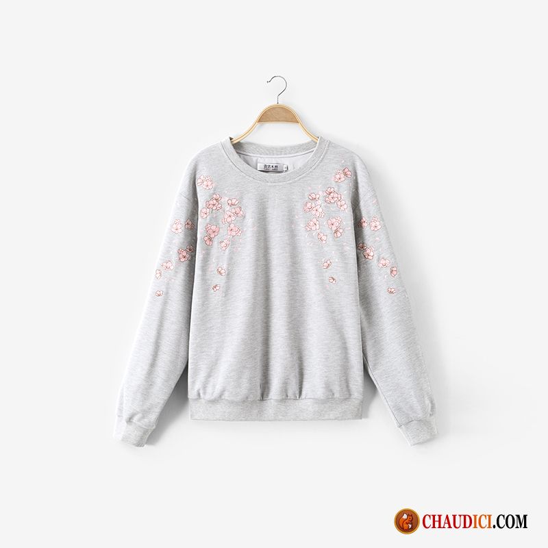 Sweat À Capuche Marron Femme Broderie Hiver Baggy Pullovers Femme