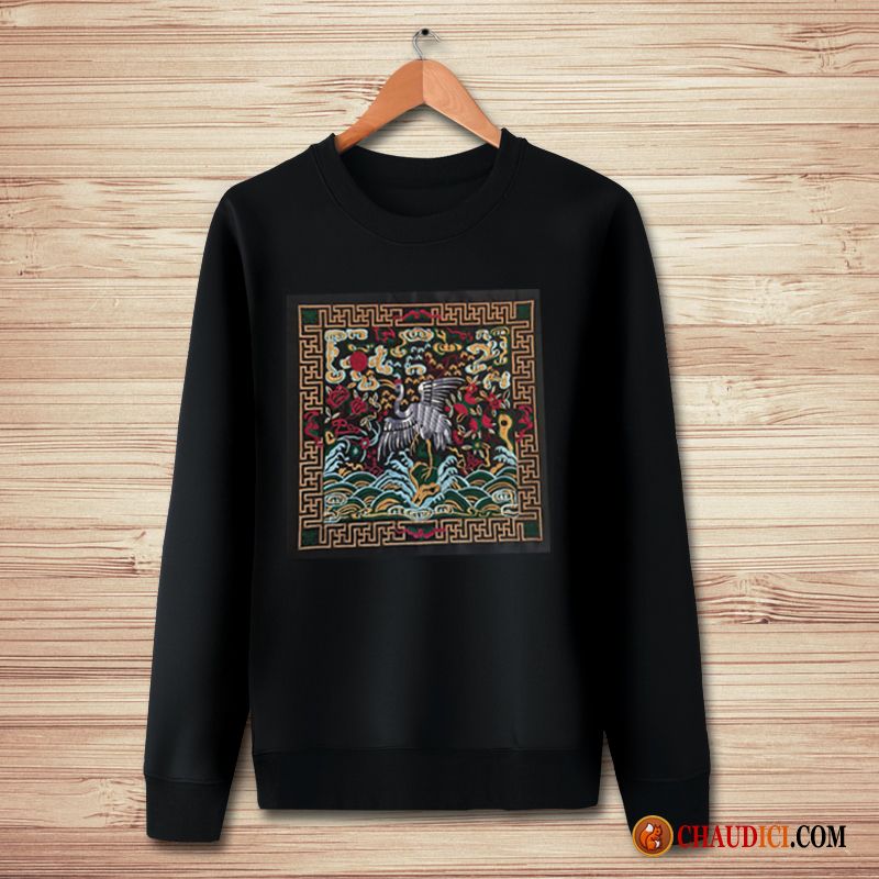 Sweat À Capuche Noir Col Rond Homme Style Chinois Col Rond Longues Manteau Homme Pas Cher