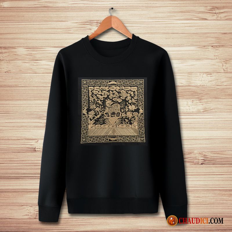 Sweat À Capuche Noir Col Rond Homme Style Chinois Col Rond Longues Manteau Homme Pas Cher