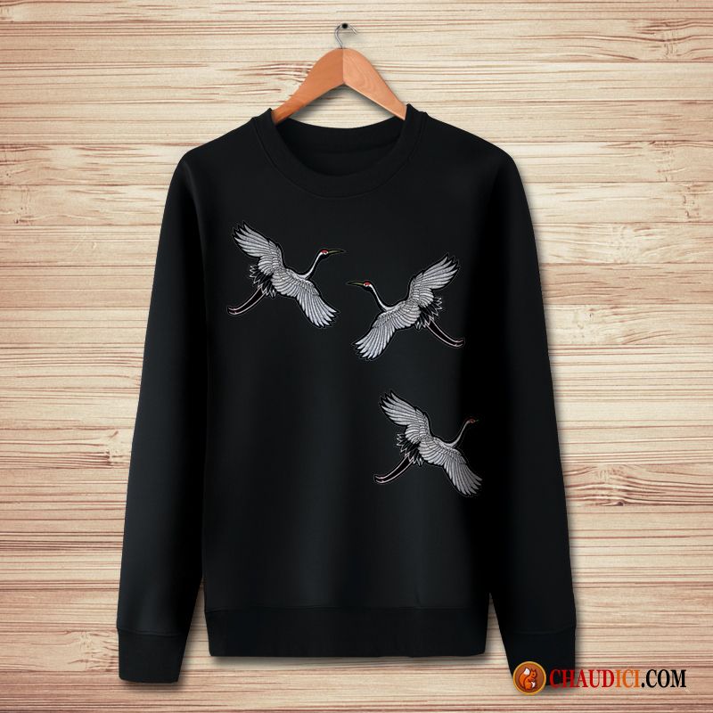 Sweat À Capuche Noir Col Rond Homme Style Chinois Col Rond Longues Manteau Homme Pas Cher