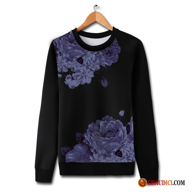 Sweat À Capuche Noir Et Blanc Homme Seagreen Femme Rétro Grande Taille Manteau Fleurs