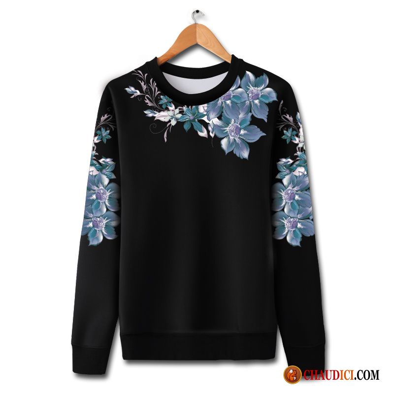 Sweat À Capuche Noir Et Blanc Homme Seagreen Femme Rétro Grande Taille Manteau Fleurs