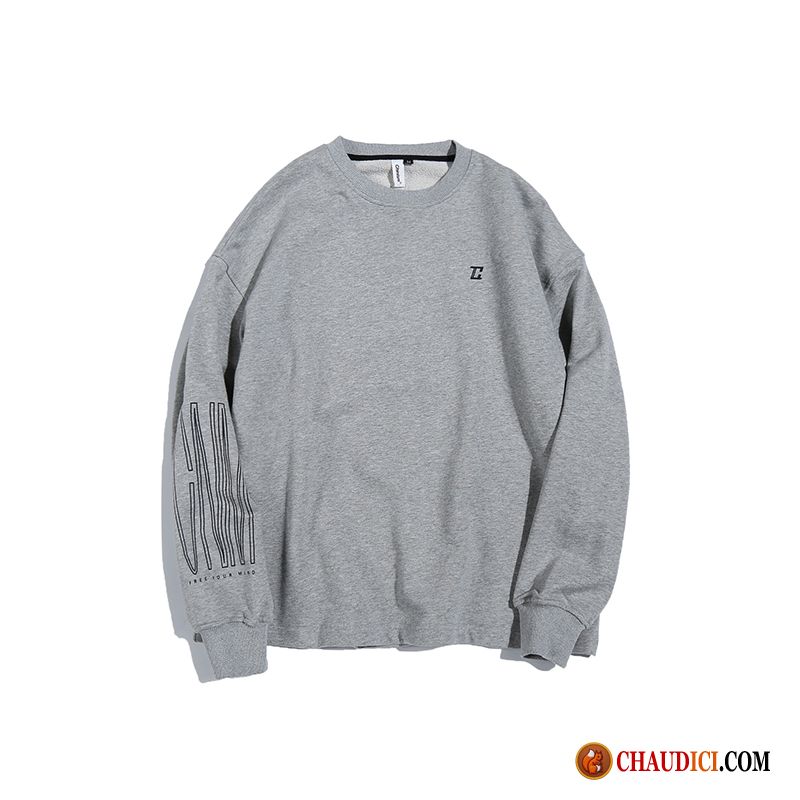 Sweat À Capuche Pour Homme De Marque Rouge Pullovers Gris Tendance Col Rond Multicolore Pas Cher