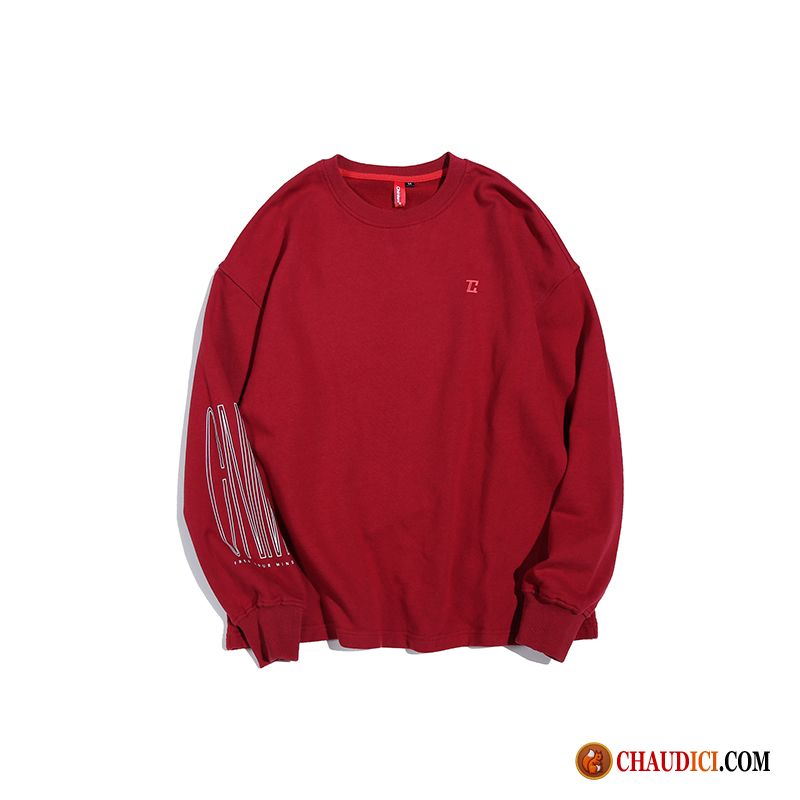 Sweat À Capuche Pour Homme De Marque Rouge Pullovers Gris Tendance Col Rond Multicolore Pas Cher