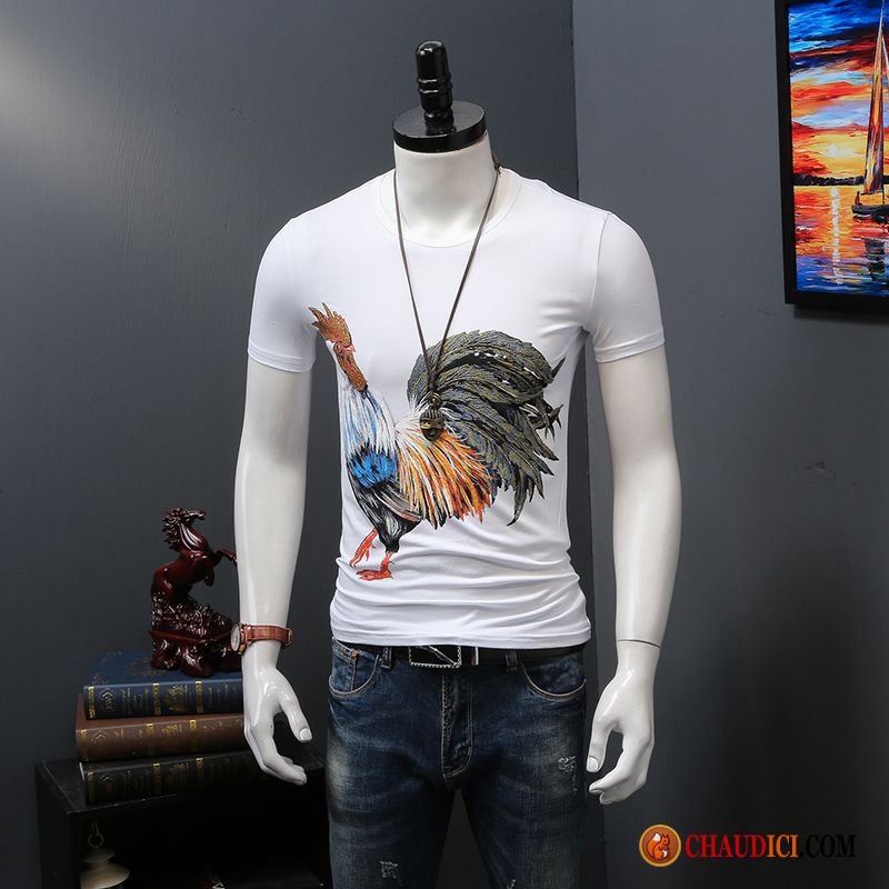 T Shirt A Personnaliser Slim Homme Courte Chemise En Bas Blanc Pas Cher