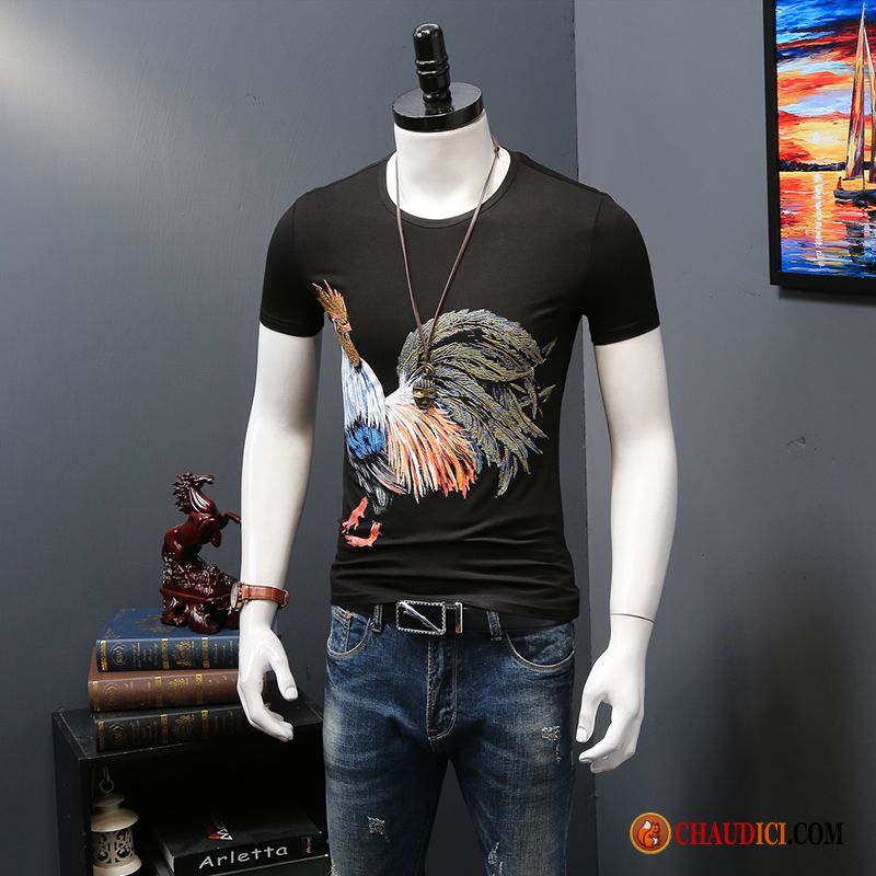 T Shirt A Personnaliser Slim Homme Courte Chemise En Bas Blanc Pas Cher