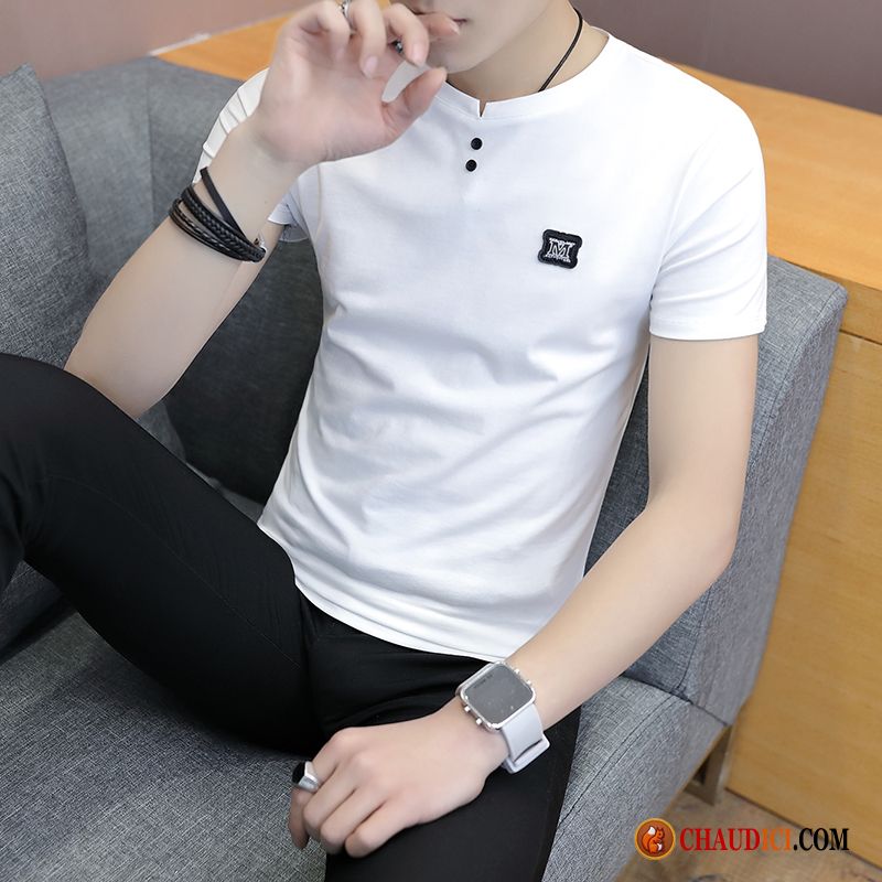 T Shirt Blanc Manche Longue Homme Darkviolet Slim Une Veste Demi Manche Été Tendance Pas Cher