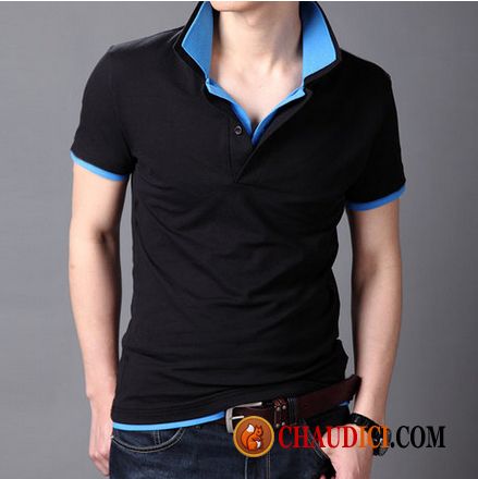 T Shirt En V Homme Marine Légère Homme Polo Slim Revers Roulé