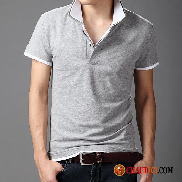 T Shirt En V Homme Marine Légère Homme Polo Slim Revers Roulé