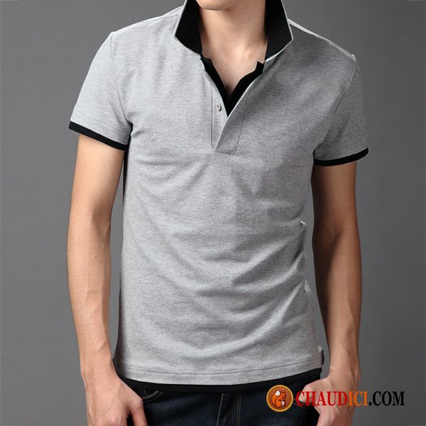 T Shirt En V Homme Marine Légère Homme Polo Slim Revers Roulé