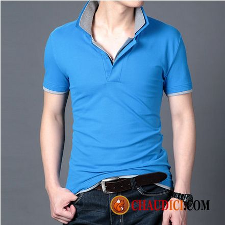 T Shirt En V Homme Marine Légère Homme Polo Slim Revers Roulé