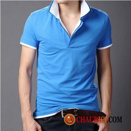 T Shirt En V Homme Marine Légère Homme Polo Slim Revers Roulé