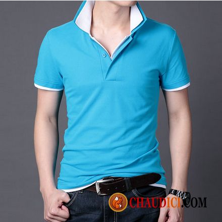 T Shirt En V Homme Marine Légère Homme Polo Slim Revers Roulé