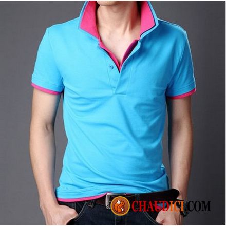 T Shirt En V Homme Marine Légère Homme Polo Slim Revers Roulé