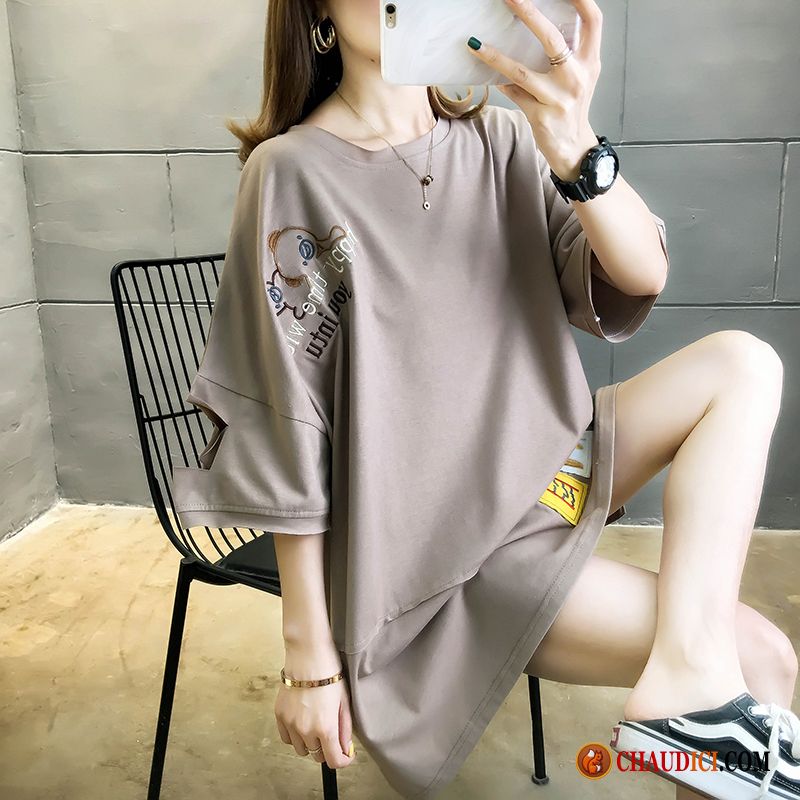 T Shirt Femme Long Femme Été Longue Baggy Tendance Femme Soldes