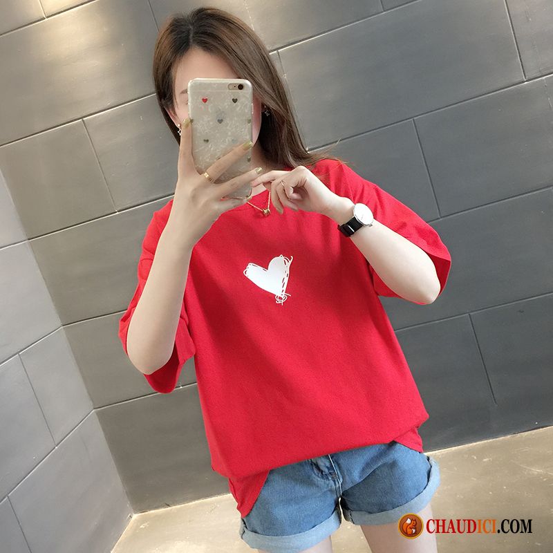 T Shirt Femme Originaux Courte Rouge Tendance Ultra Femme En Vente