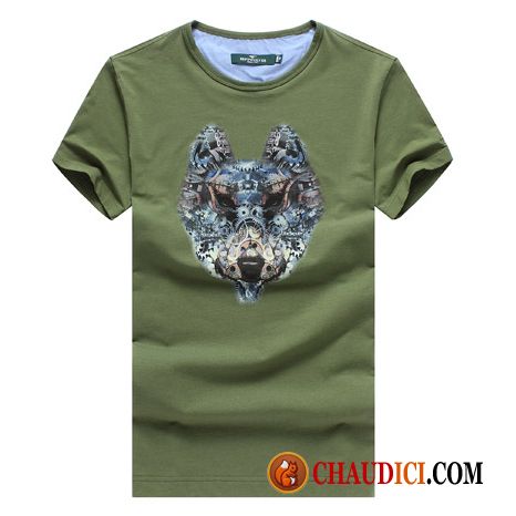 T Shirt Homme Grand Col V Lawngreen T-shirt Homme Été Loup Impression Pas Cher