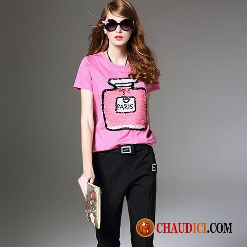 T Shirt Imprimé Femme Paillette Matelassé Femme Baggy Été Pas Cher