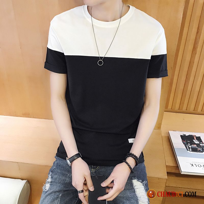 T Shirt Long Homme Étudiant Slim Tendance Homme Col Rond