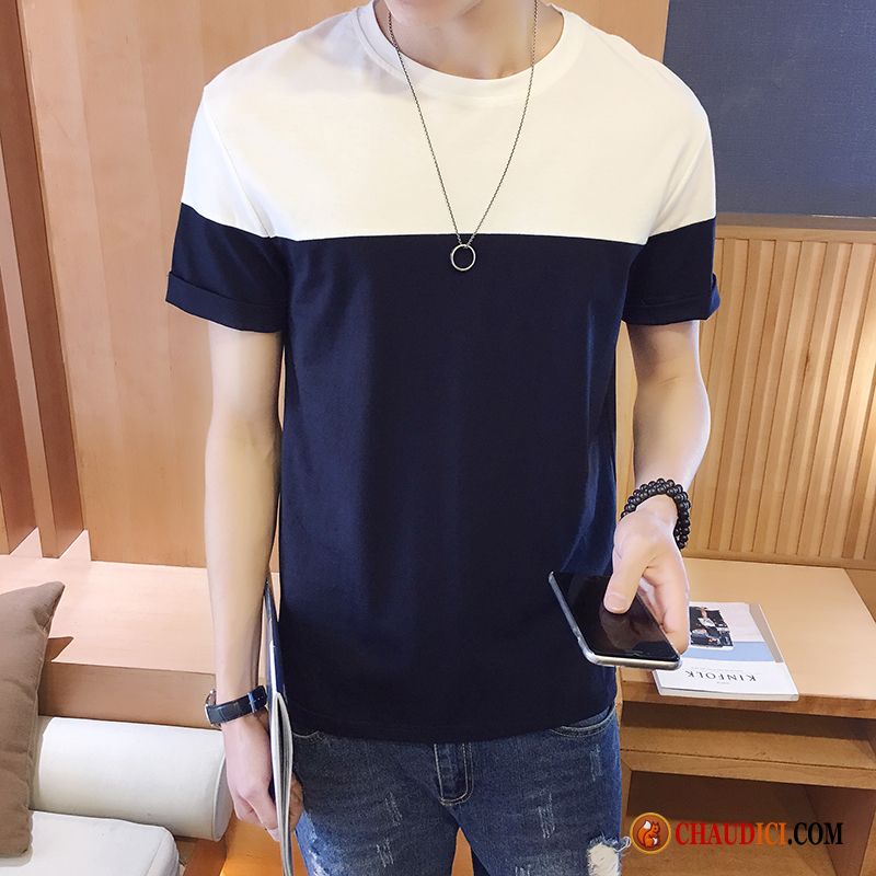 T Shirt Long Homme Étudiant Slim Tendance Homme Col Rond