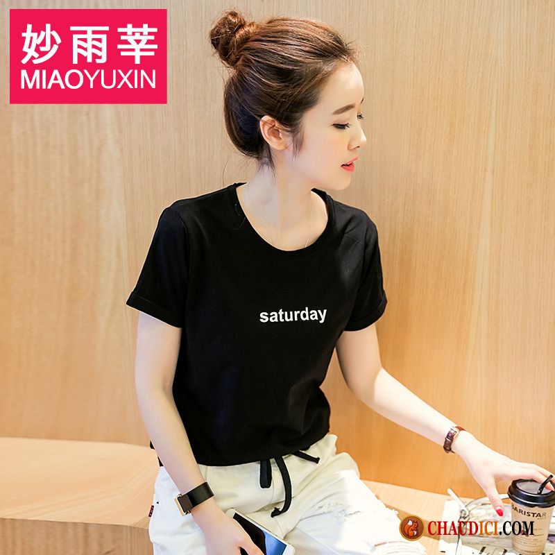 T Shirt Manche Longue Fille Lettre Dame Ultra Noir Été