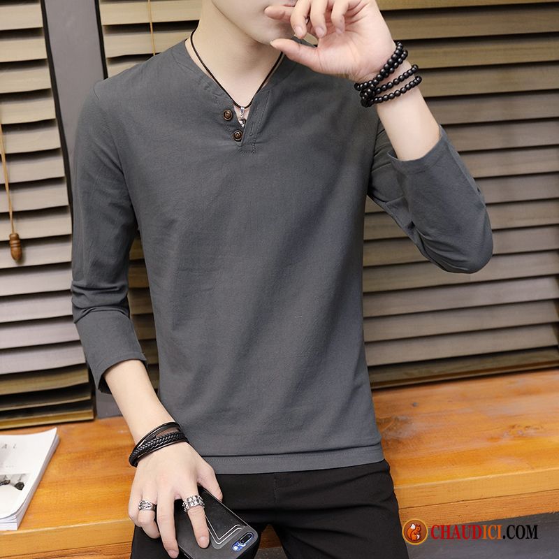 T Shirt Manche Longue Légère Tendance Beau Homme Slim