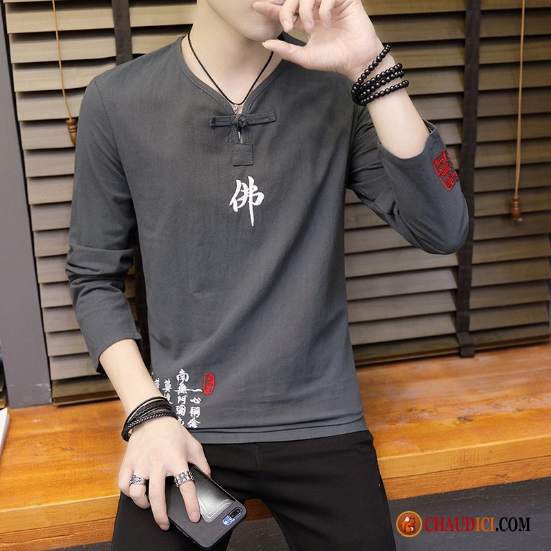 T Shirt Manche Longue Légère Tendance Beau Homme Slim