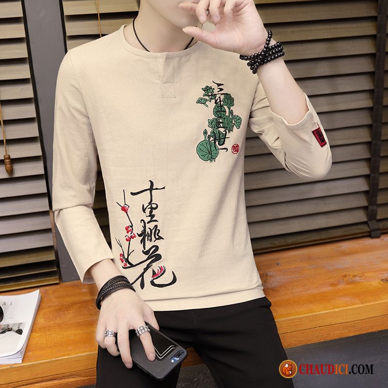 T Shirt Manche Longue Légère Tendance Beau Homme Slim